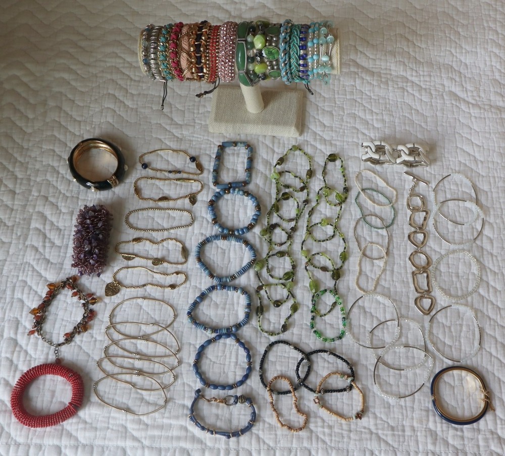 Mix Jewelry BRACELETS 66+ pc Lot, 3 Lbs,wearable, some with semi-precious stones
