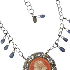 Vintage Handmade OOAK Cameo Necklace, Gemstone Dangle Statement Artisan Necklace