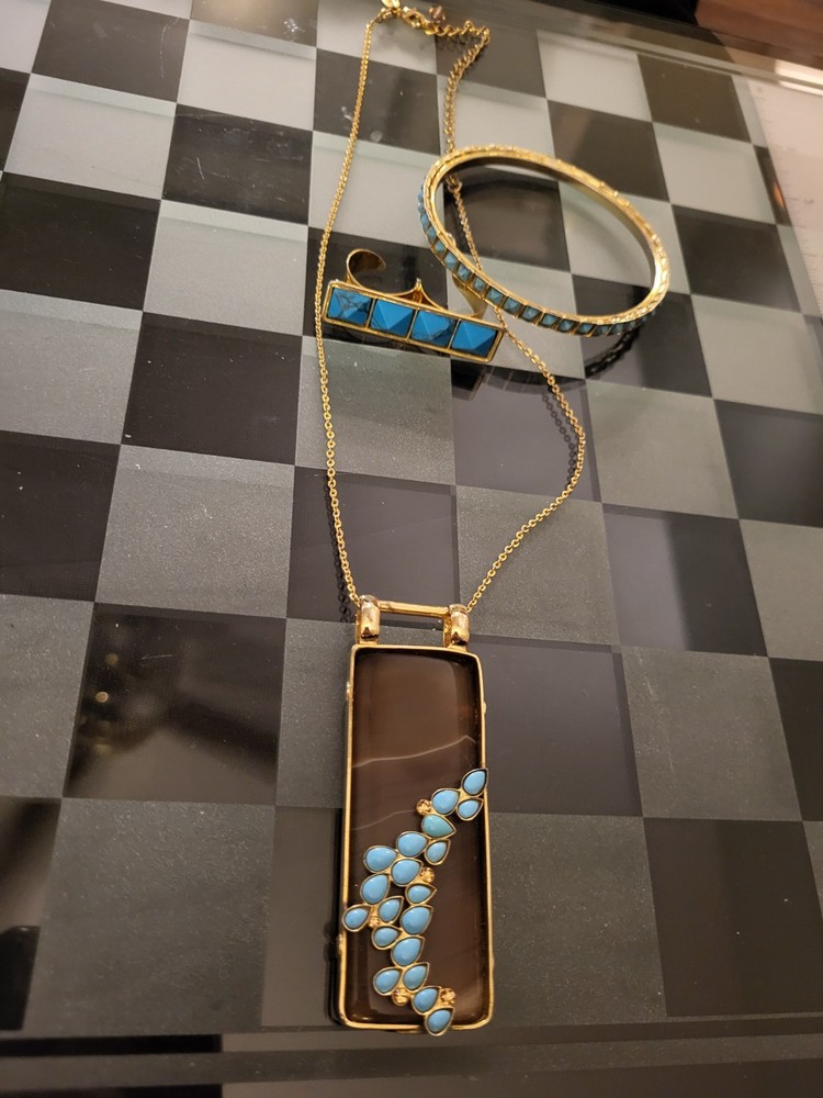 Vintage Sorelli Turquoise And Agate Statement Jewelry Set. 3 Piece Beautiful!