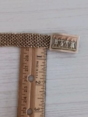 Antique *Damaged* Brass Mesh Link Bracelet Rectangle Clasp People Scene 7″