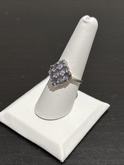 Sterling Silver 925 Blue Violet Tanzanite Style Cluster Diamond Ring Size 8 TGGC