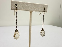 Vintage Earrings Drop Dangle Silver Tone faceted Crystal Briolette Stones Long