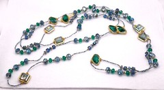 SAACHI Shades Blue & Green Glass Stone Rhinestone 80″ Long Necklace Earring Set