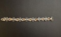 RARE DECO 1940’s STERLING SILVER AQUAMARINE TRIFARI PAVE RHINESTONE BRACELET