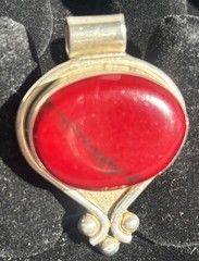 Vintage Red Jasper 3 Piece Jewelry Lot-925 Silver:7” Bracelet, 8.5 Ring, Pendant