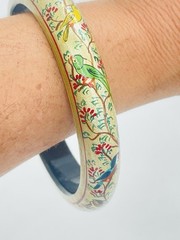 Vintage Tropical Parrot Bird Bangle Bracelet Hand Painted Gold Statement