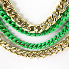 Multi Chain Necklace Gold & Green Enamel Oval Accents Designer Quality