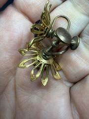 Vintage Rhinestone Screw Back Earrings Gold Tone Purple Stones