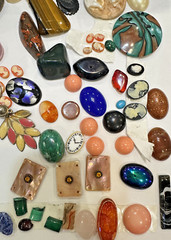 Antique Mixed Jewelry Findings Cameo MOP Plastic Lucite Stone Cabochon Craft Lot
