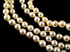 Necklace GLASS FAUX PEARL BEADS Imitation 2 Double Strand Vintage Beaded Knotted