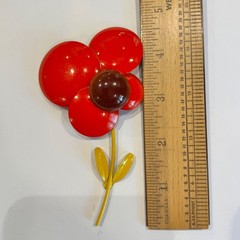 Vintage LARGE, RARE & NICE! 1960s Enamel Flower Brooch Pin in Red Brown Yellow