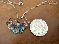 David-Andersen 925S Multi-Color Guilloche Enamel Butterfly Pendant Necklace 18”