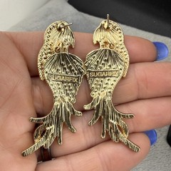 Sugarfix Rhinestone Parrot Pierced Earrings Gold Tone Bird Signed