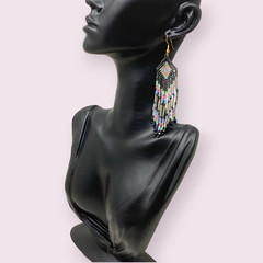 Vintage Southwestern Statement Earrings Beaded Dangle Drop Artisan Pierced