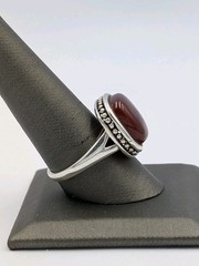 Signed Vtg Sterling Silver Square Carnelian Ball/Bead Design Split Shank Ring