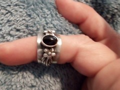 Genuine Vintage Sterling Silver Black Onyx Wide Band Flower Ring Sz 5.5, S West
