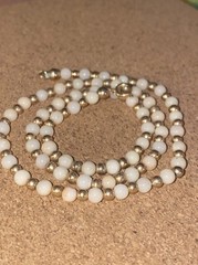 Vintage Latvia White Beaded Necklace Baltic Handmade Gold Tone Minimalist Retro