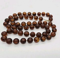 Root beer Amber Brown Lucite Necklace Acrylic Ball Long Vintage 30 in