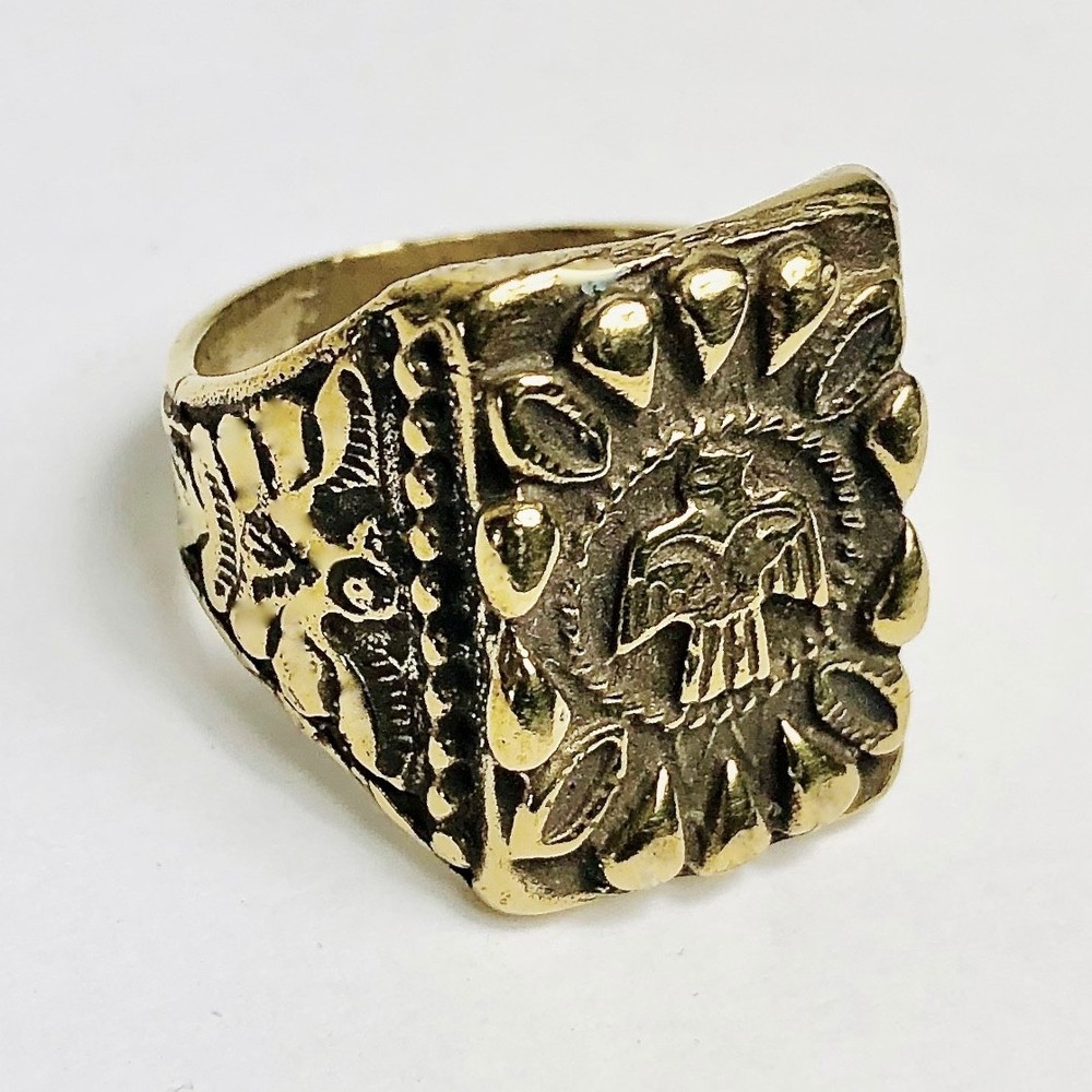 NEW Thunderbird Ring Old Indian Style Gold Tone Brass Relic Ring size 9.5