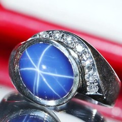 18k white gold sz 9.75 ring 6.32c Lindy star lab created sapphire diamond 8.35g