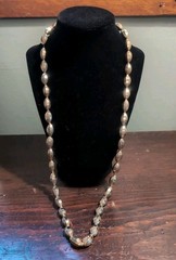 Gold Metallic Chain Necklace Strung Oval Faceted Beads Long Or Double 24″ Vntg