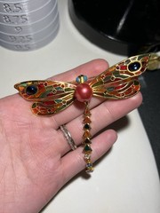 VTG Joan Rivers Stained Glass Crystal Plique-a-Jour Dragonfly Brooch Pin