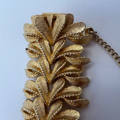 Vintage Signed Francois for Corocraft Gold Tone Leaf Link Bracelet Wide MCM
