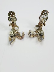 Vintage Judy Lee Signed Gold Tone Rhinestone Bracelet And Clip On Earrings Leaf