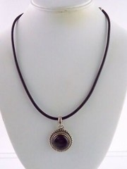 Sterling Silver 925 Labradorite Pendant on Black Silicone Cord Necklace 20.7g