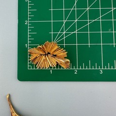 Vintage Designer Brooch Lot Gold Tone Textured Brushed Leaf Wishbone Signed