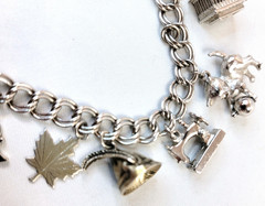 Vtg 925 JMS Sterling Silver Assorted 13 Charm Chain Bracelet 44.4 grms