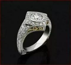 Art Deco Style Lab Created Diamond Engagement Wedding 14k White Gold Finish Ring