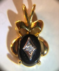 Antique Lind 14k Gold Filled Onyx Tourmaline Diamond Jewelry Pendant Charm