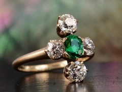 Antique Edwardian Cluster Ring 2.1 Ct Lab Created Emerald 14k Yellow Gold Plated