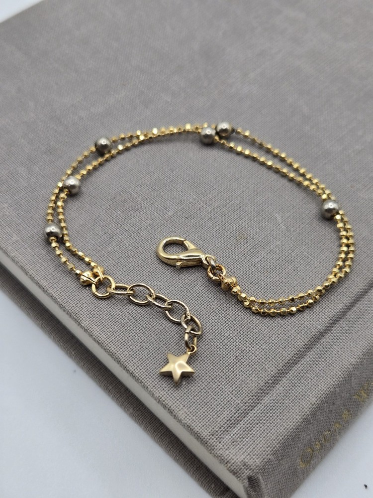 Gold Ball Chain Bracelet Vintage Dainty Delicate 7.25-7.75″ Star Charm Celestial