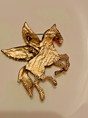 three pins /brooches,two birds and one pegasus.one florenza and two unsigned.