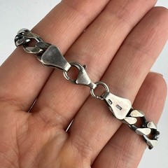 Vintage 925 Sterling Silver ID Curb Chain Bracelet Enamel 22cm 19g Unisex