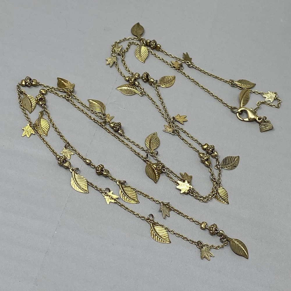 VTG Cookie Lee Gold Tone Necklace Leaf Fringe Charms Long Designer 42″
