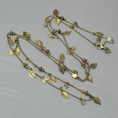 VTG Cookie Lee Gold Tone Necklace Leaf Fringe Charms Long Designer 42″