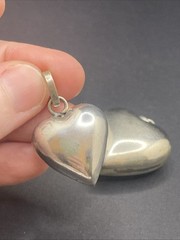 Vintage Silver Metal Puffy Heart Angel Caller Bell Pendant Lot Of 2 Sizes