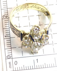 Victorian Old Mine Diamond 1880’s Enamel Engagement Ring 18KY Size 6.25 UK-M