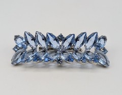 Blue Navette Rhinestone Bar Brooch And Clip On Earrings Open Back