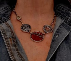 LUCKY BRAND Vintage Necklace Pewtertoned Metal with Semi-precious Stone Accents