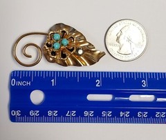 Barclay Brooch Pin Pendant 12kt 1/20 Gold Filled Faux Turquoise Enamel Leaf