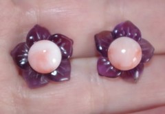 VINTAGE AMETHYST FLOWER JACKETS FOR EARRINGS USE WITH ANY STUDS