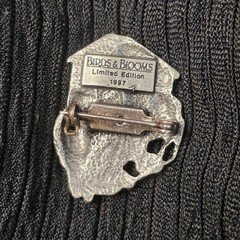 Vintage Birds & Blooms 1997 Pewter Brooch Cottagecore Pin 90s
