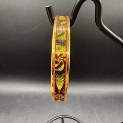 Hermes Vintage Enamel Bangle Bracelet Women Gold Red Yellow Floral Narrow GM