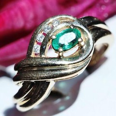 14k yellow gold sz 6.25 swirl ring 0.33ct natural, treated emerald diamond 3.9g
