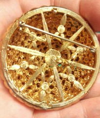 Vintage Gold Tone Pin Brooch Signed Cora Approx 2 inch wide x 1 inch tall Nice!
