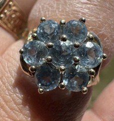 Vintage London Hallmarked 9K Gold Blue Topaz Cluster Ring Size 10 Estate Jewelry